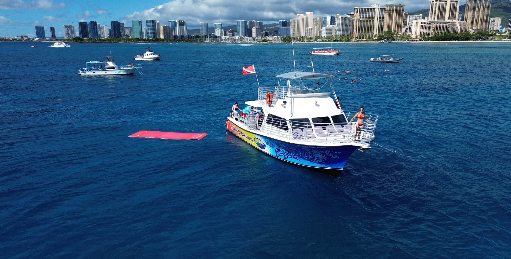 double decker living ocean tours snorkel turtle canyon boat with lily pad