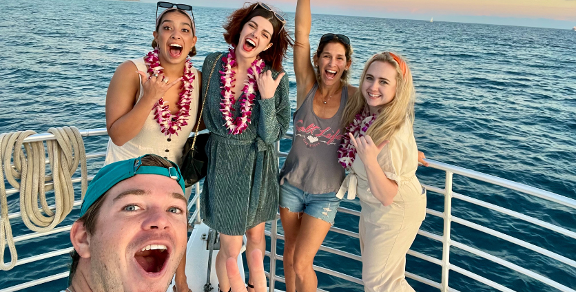 group of girls on waikiki sunset boat cruise