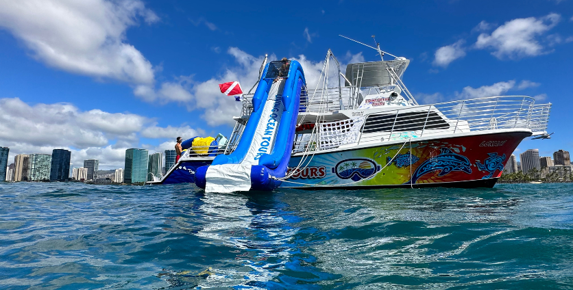 double decker boat wit waterslide waikiki boat cruises