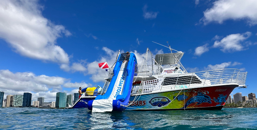 double decker boat wit waterslide waikiki boat cruises