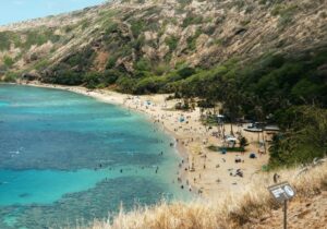 people on the beach at Hanauma Bay Oahu