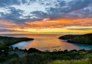 sunset over the water at Hanauma Bay Oahu